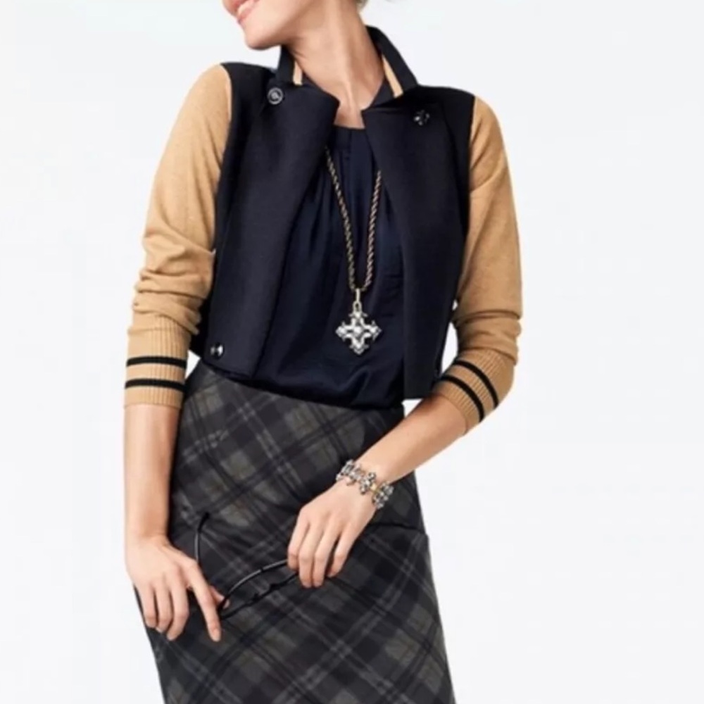 CAbi Turn Back Collared Color Block Cardigan | M